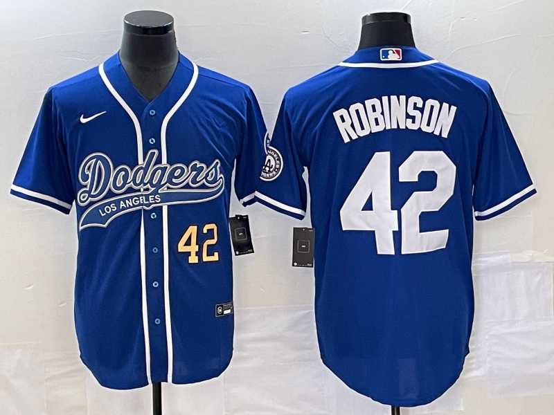 Mens Los Angeles Dodgers #42 Jackie Robinson Number Blue With Patch Cool Base Stitched Baseball Jersey